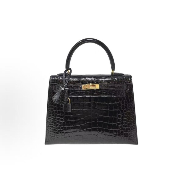 HERMES Kelly 25 Gold buckle Kelly Bag single-shoulder handbag 25 Women\'s style 89 Noir Black